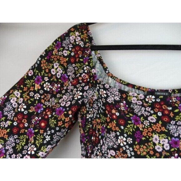 Forever 21 Women's Dress Size Medium Black Floral Long Sleeve Sleeve Mini Dress - Picture 4 of 10